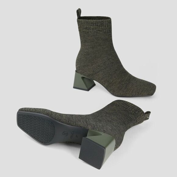 Vivaia Women’s Regina Peo Dark Olive Square-Toe Water-Repellent Heeled Boots - Picture 13 of 15